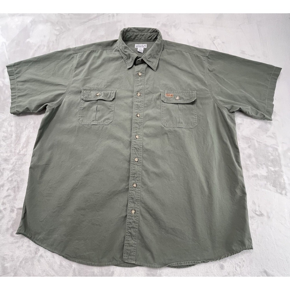 Carhartt Shirt Men 3XL Tall Olive Green Chest Pockets Short Sleeve Workwear